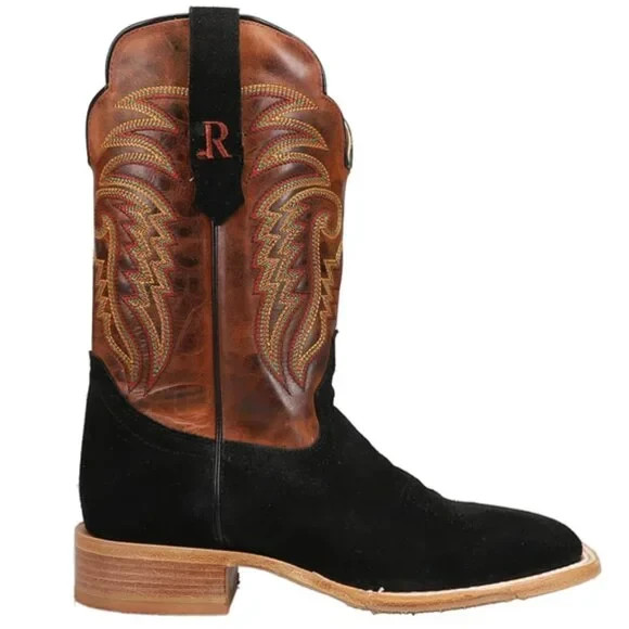 R. Watson Boots Mens Rough Out Embroidered Wide Square Toe Cowboy Boots 9D