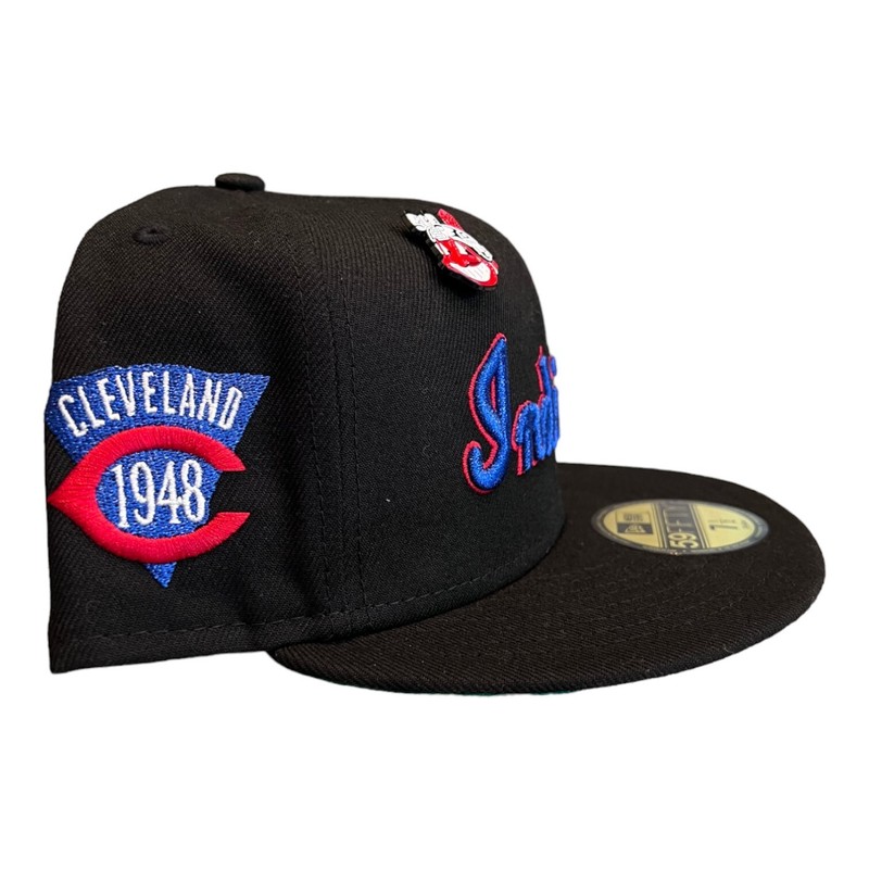 New Era Cleveland Indians 59FIFTY Fitted Hat Cap Black W/ Chief Wahoo Pin 7 3/4 gallery