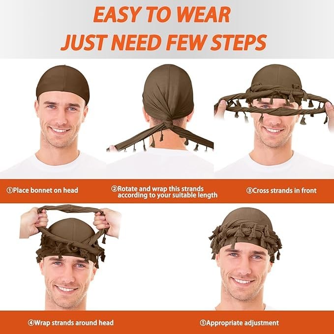 MLTUARG 4 Pieces Satin Lined Turban One Size, Black+light Gray+wine Red+khaki gallery