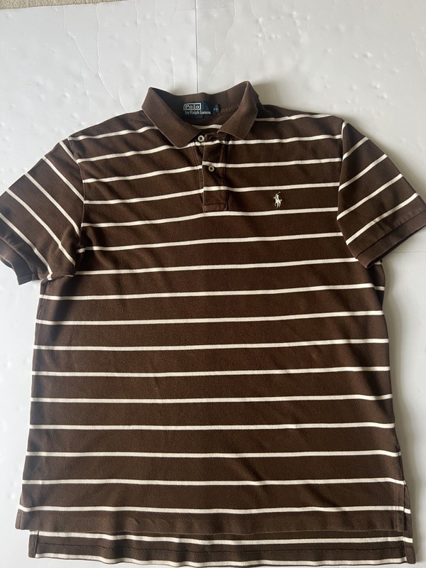 Polo Ralph Lauren Mens Brown/White Striped Polo Size XL