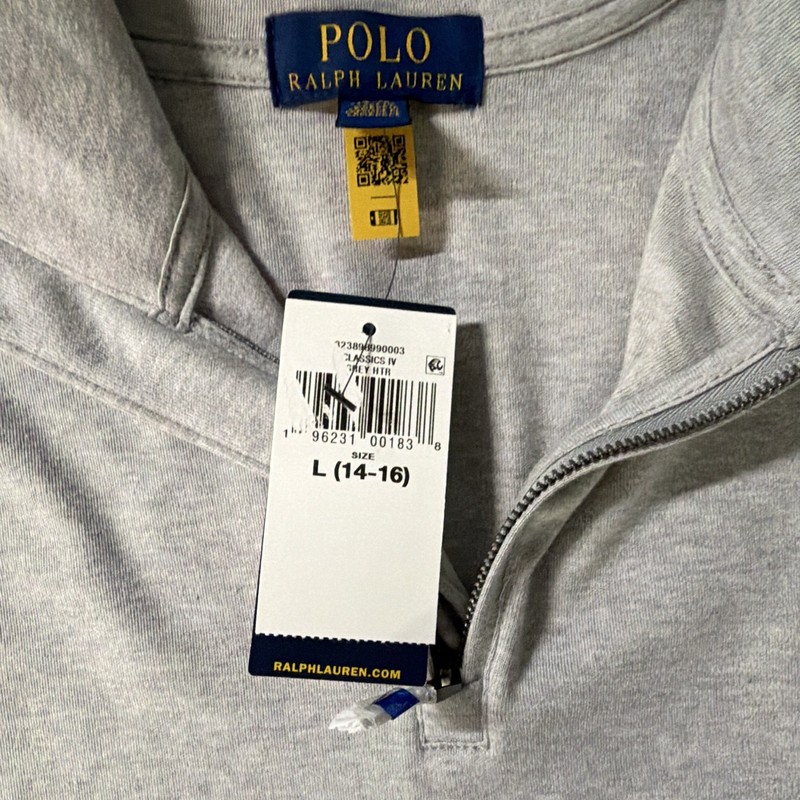Polo Ralph Lauren Boys Gray Knit Pullover Sweater Mock Neck 1/4 Zip L 14-16 gallery