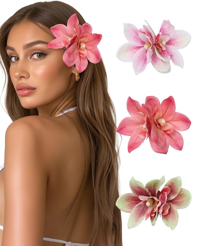3 Pieces Hawaiian Flower Hair Clips for Women – Artificial Tropical Flower Hair