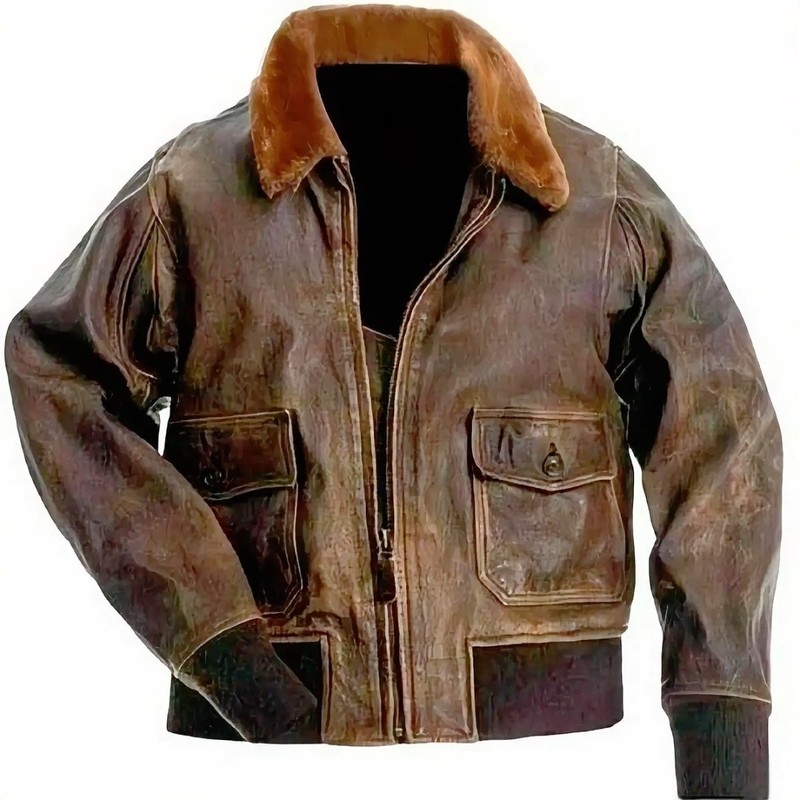 Mens Aviator Navy G-1 Flight Jacket Real Brown Distressed Leather Bomber Jacket gallery