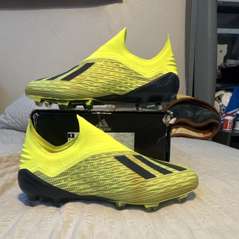 adidas X 18+ FG Firm Ground Soccer Cleats Volt Yellow/Black Men’s Slip-On
