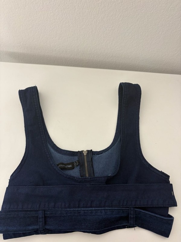 Pretty Little Thing Dark Wash Denim Buckle Crop Top Size US 6