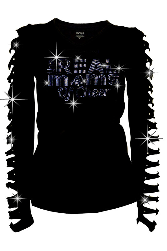 Bling Real Moms of Cheer Leader RHINESTONE T-SHIRT,RIPPED CUT SML1X2X3XL Long