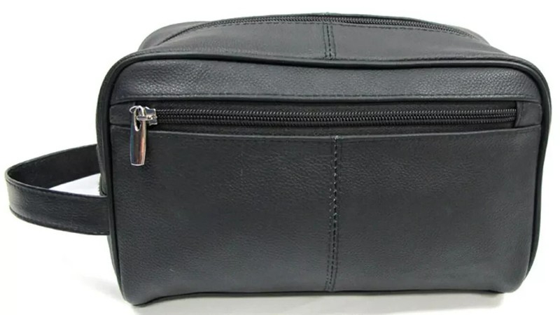 Quality Genuine Cow Leather Men's Shaving Toiletry and Travel Bag 3 Zipper Black gallery