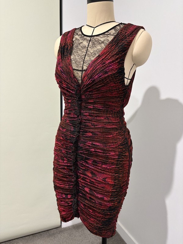Roberto Cavalli Lace-Insert Ruched Bodycon Mini Dress – Made in Italy – Size 48 gallery