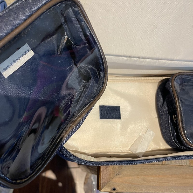 New Bath And Body Works Blue Denim Travel Bag 2 Cosmetic Cases Compartment Tote gallery