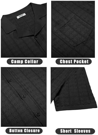 Coofandy Men's Knit Button Down Classic Solid Mens Shirt Short Sleeve Vintage gallery