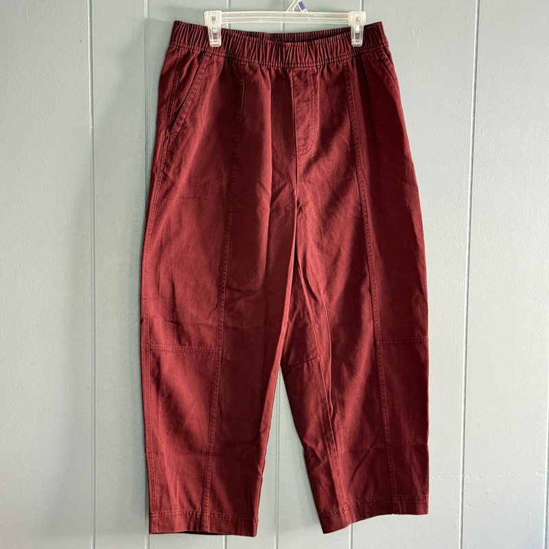 NWT Old Navy L Burgundy Brown Pull On High Rise Tapered Barrel Pants Cottagecore