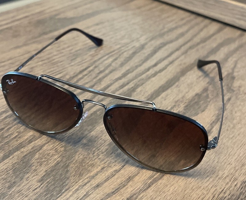 Ray-Ban Blaze Aviator Sunglasses Gunmetal w/ Brown Gradient Dark Brown RB3584N