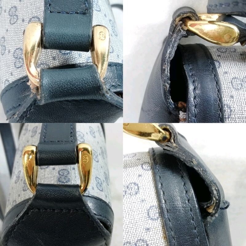 GUCCI Shoulder Bag Micro GG Canvas Navy Vintage Authentic From Japan gallery