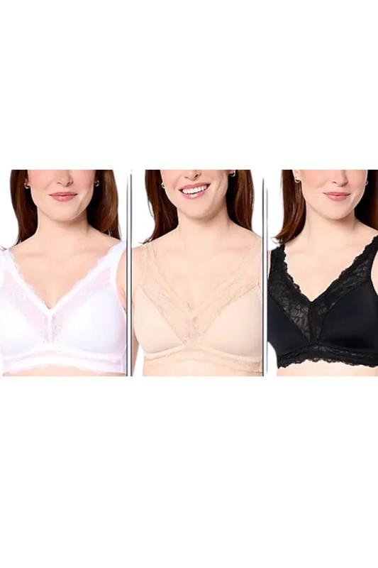 Breezies Women’s 3-Pk Soft Support Lace Wirefree Unlined Bra Basic