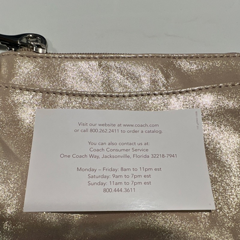 Coach Champagne Gold Metallic Clutch Wrist Strap Logo Tag Designer gallery