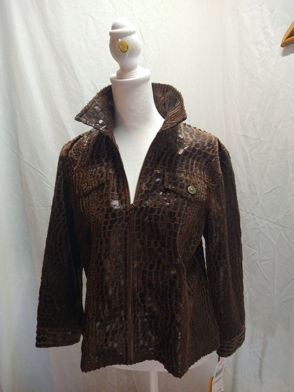 Faux Leather Suede Textured Jacket Womans Size 10 Brown Mob Wife Rockabilly