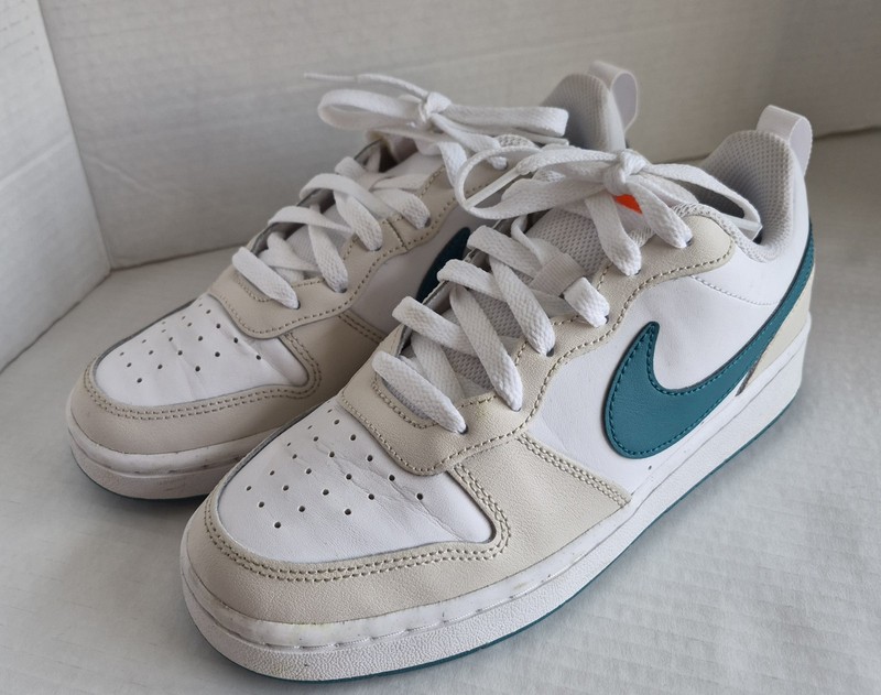 Nike Court Borough Low 2 Unisex Kids Sneaker 5Y White/Teal Leather BQ5448
