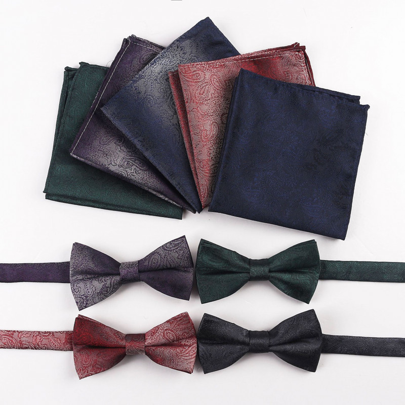 Mens Paisley Floral Pocket Square Bow Tie Cufflinks Wedding Set gallery