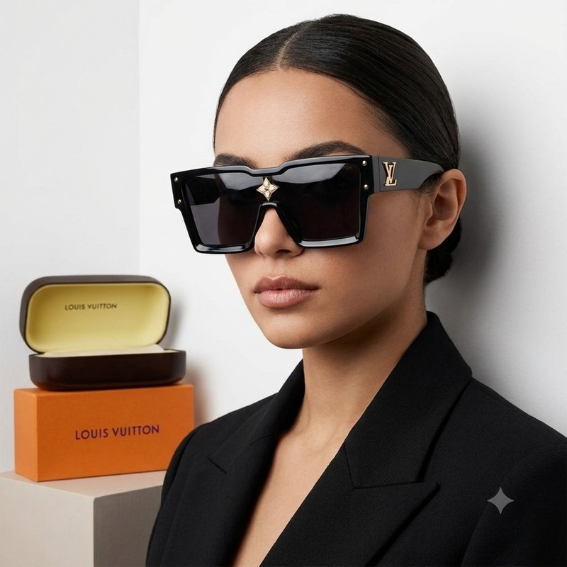 Louis Vuitton Women’s Square Oversized Sunglasses Black Frame Gray Tinted UV400
