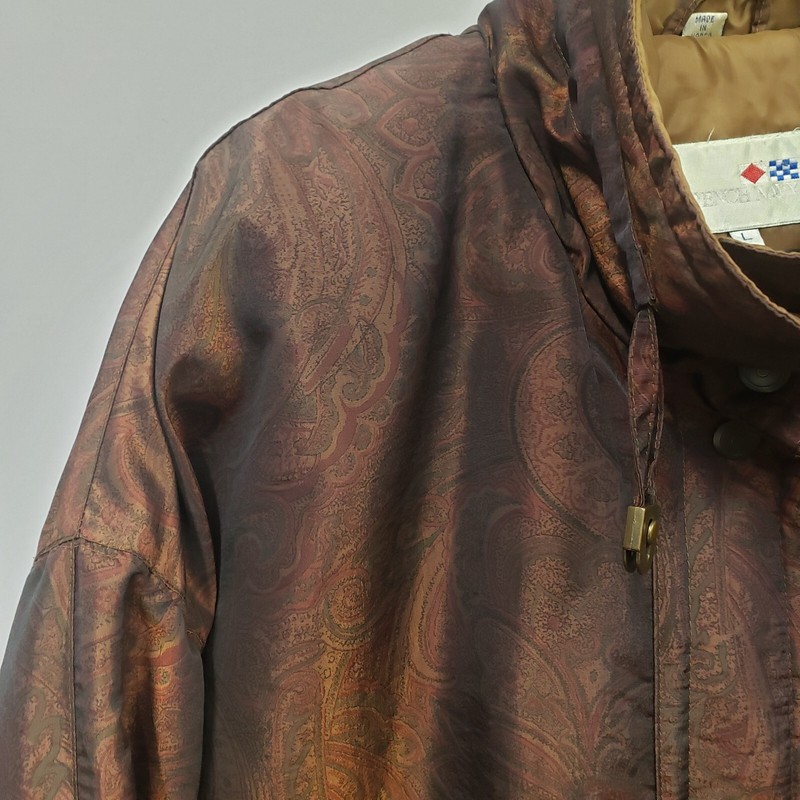 VTG French Navy Parka Coat Size Large Insulated Button Closure Shimmery Brown gallery