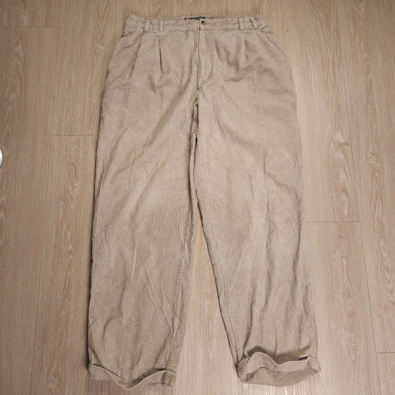 VTG Chaps Ralph Lauren Corduroy Pants Mens 38×32(36×30) Beige Cuffed Casual 90s