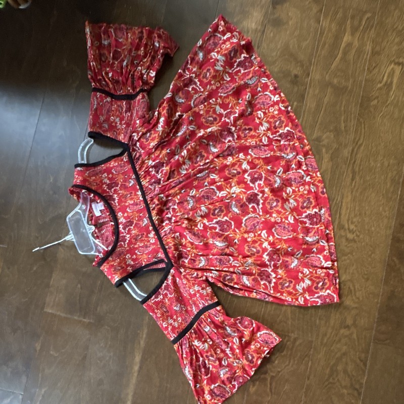 Xhilaration Red Multicolor Floral Cold Shoulder Bell Sleeve Round Neck Blouse L gallery