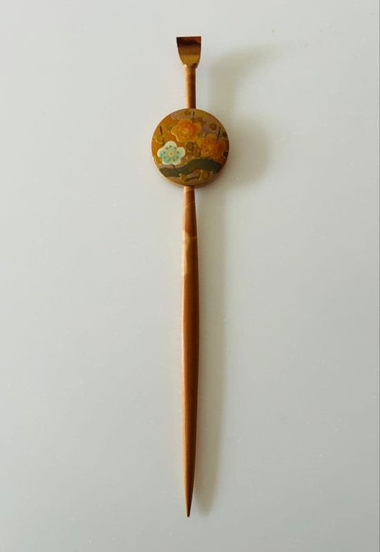 Kyoto Floral Wooden Hairpin, Traditional Japanese Kanzashi, Vintage