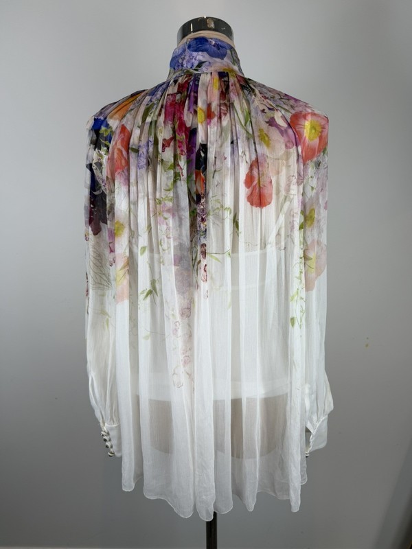 ZIMMERMANN White Floral Prima Smock Ruched Blouse - size 0/8 uk/4 us gallery