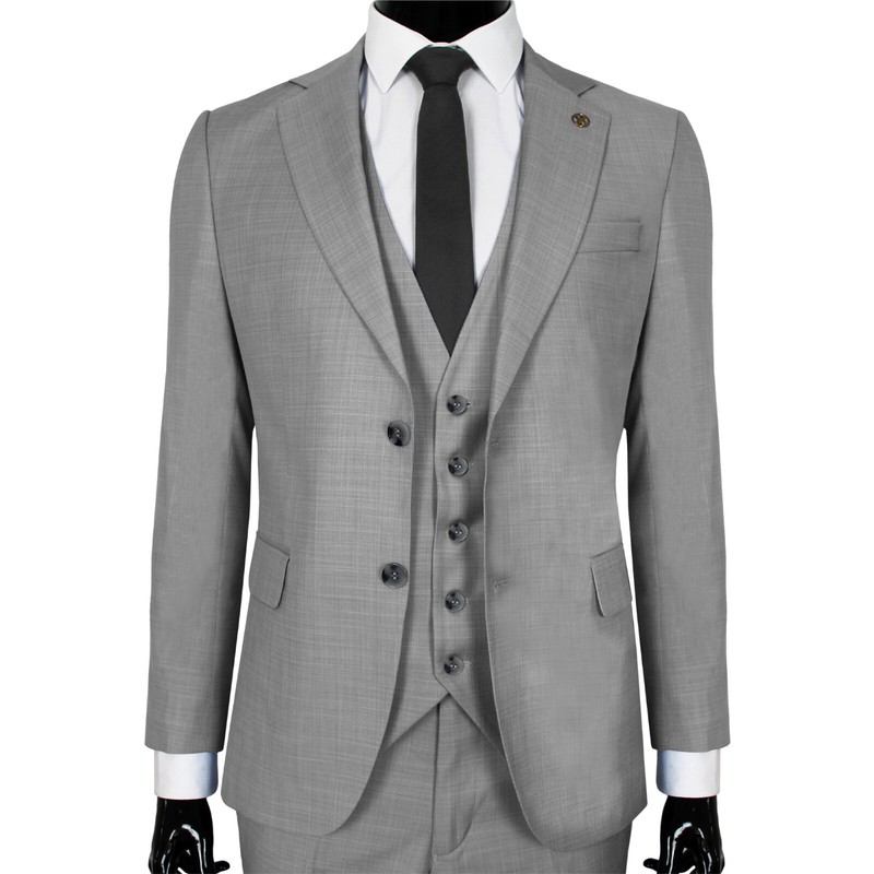 Mens Slim Fit Suit in Grey with Waistcoat - Wedding Stage - Suit - Jacket gallery