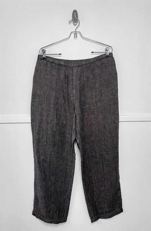 J. Jill 100% Linen Button Hem Wide Leg Crop Pants Black Flax NWT Size 12