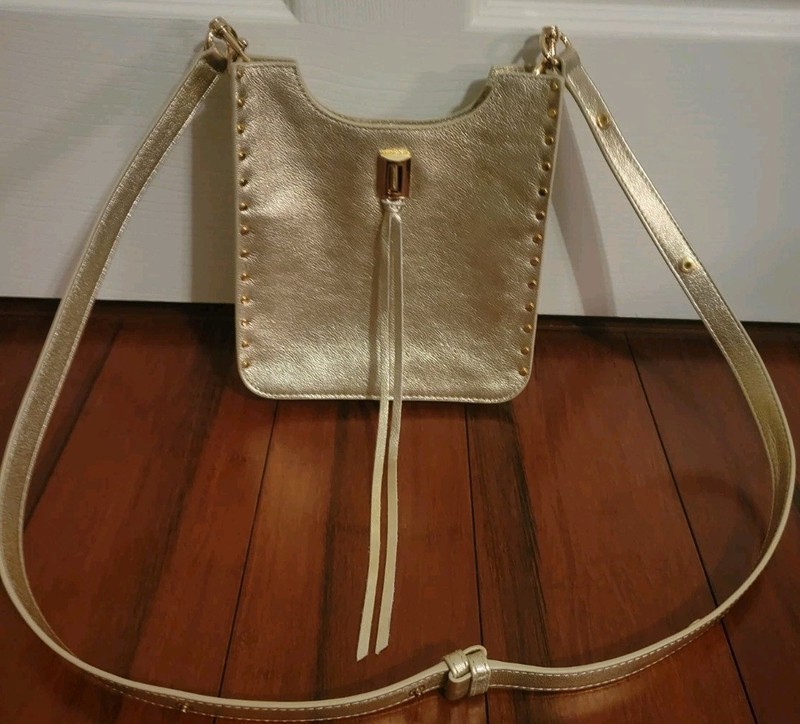 Rebecca Minkoff Darren Mini Pebbled Leather Crossbody Feed Bag GOLD NWOT