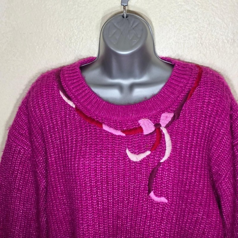 Kate Spade Magenta Wool Blend Bow Neck Balloon Sleeve Sweater XL Sweater gallery