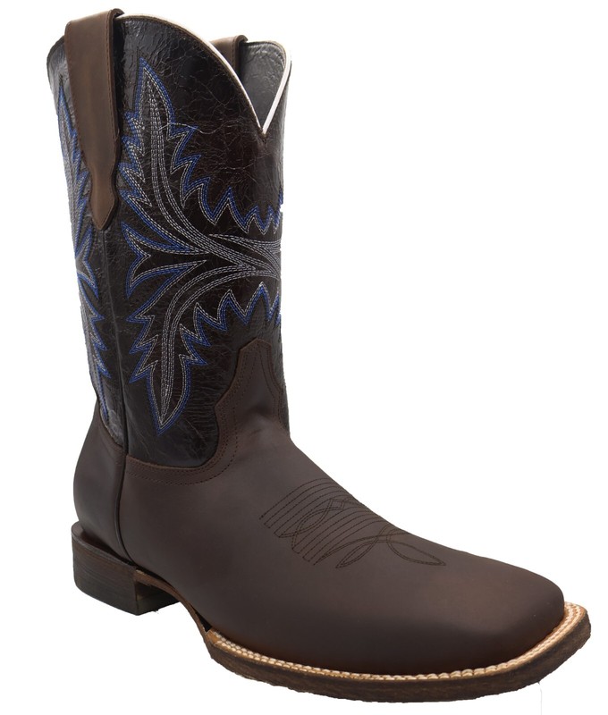 Men Genuine Leather Austin Western Wide Square Toe Brown Boots Handcrafted