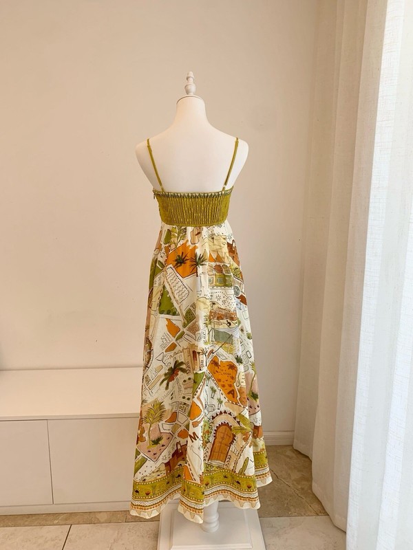 Alemais Linen Mustard Yellow Spaghetti Strap Floral Dress gallery