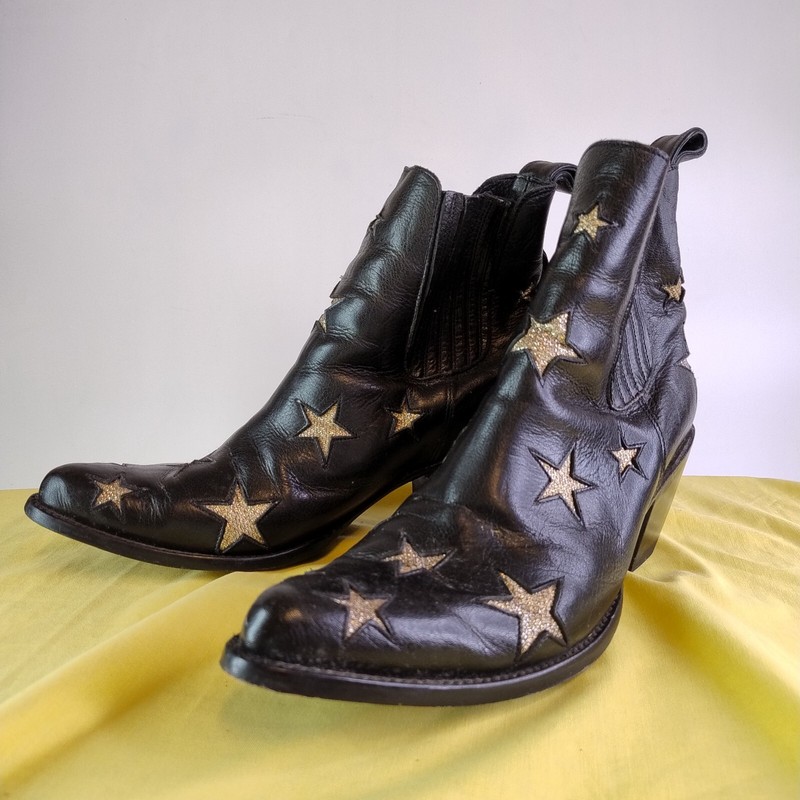 Official Mexicana Chelsea Boots Heeled Black Gold Stars SIZE 43 gallery