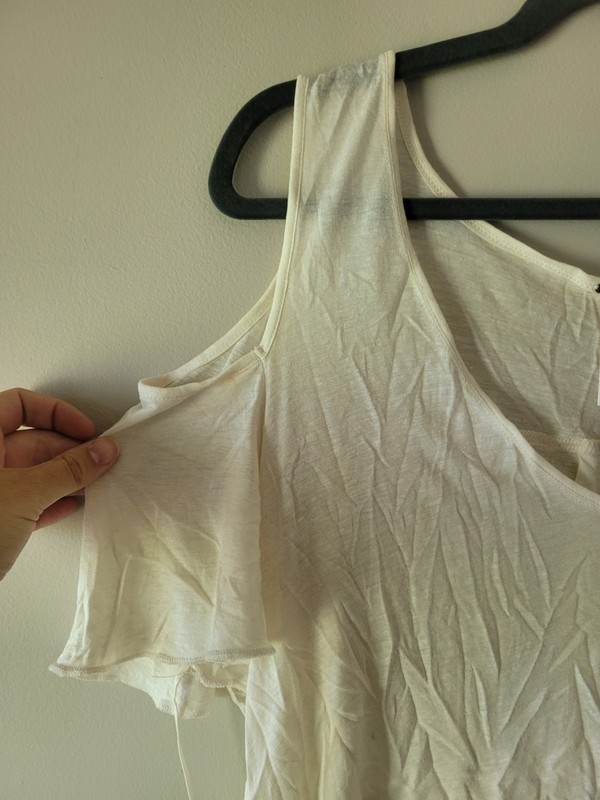 Free People White Solid Cold Shoulder V-Neck Short Sleeve Blouse S gallery