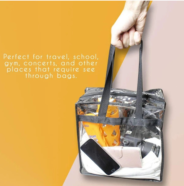 2PCS Clear PVC Tote Bag Set Stadium Approved Transparent Handbag Zip Closure Sec gallery