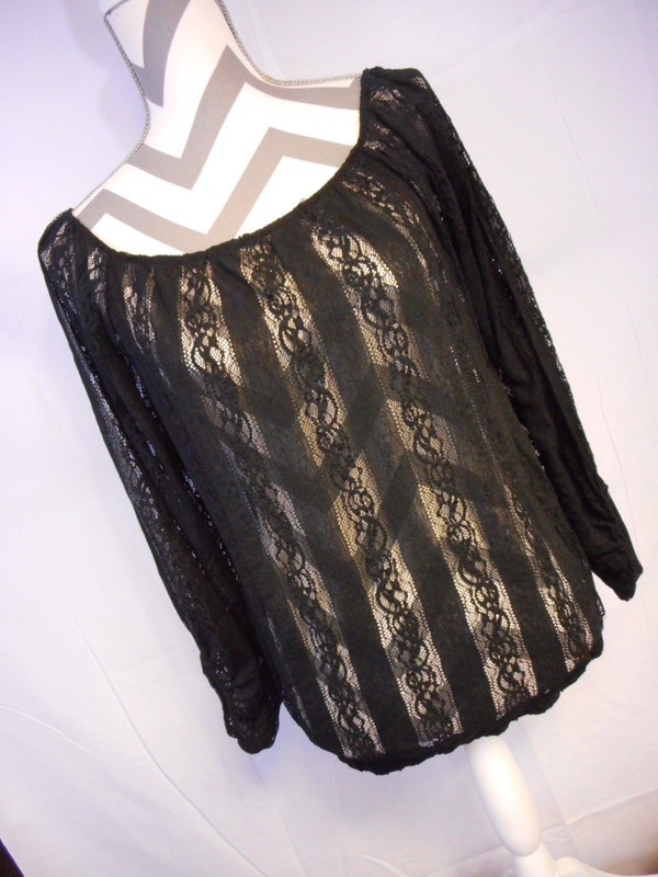 Black Lacey Shear Peasant Style Poof Large 90% nylon 10% Spandex