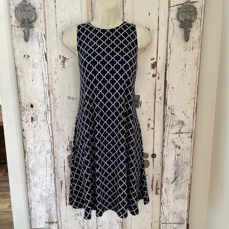 Anne Klein Sz 4 Womans Navy Blue White Arabesque Classy Career Versatile Dress