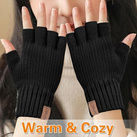 Winter Alpaca Wool Fingerless Gloves Thermal Men Knitted Half Finger Mitten gallery