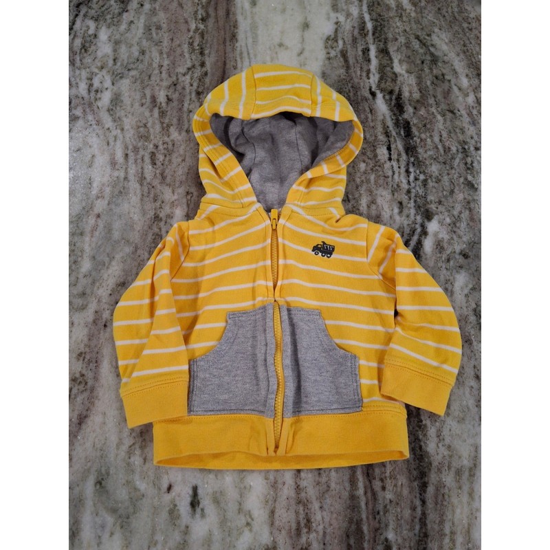 Just One You by Carters Baby Boys Yellow Striped Zip Up Hoodie Dump Truck 6M