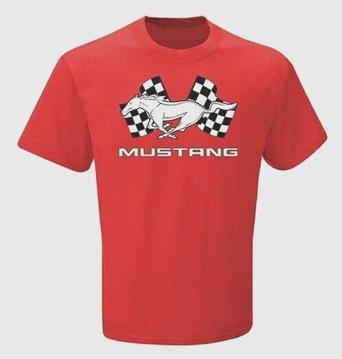 CHECKERED FLAG SPORTS FORD MUSTANG PONY & FLAGS MEN’S RED TEE SHIRT G1854