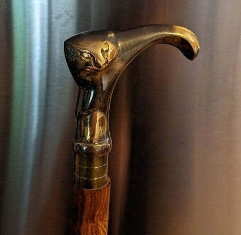 Ladies Choice RARE Antique Cat Handle Victorian Inlaid Wooden Walking Cane Stick