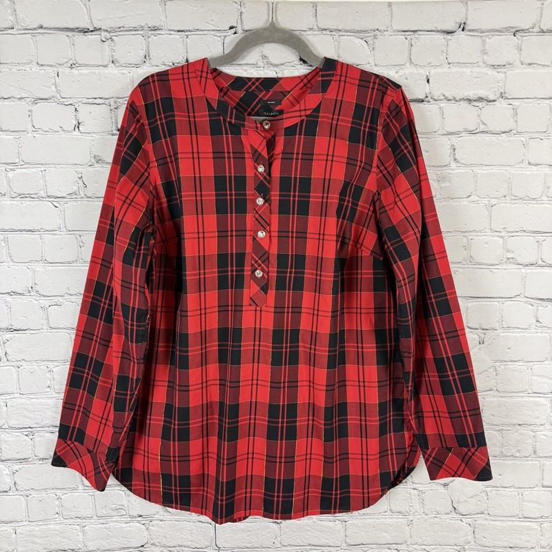 Talbots Non Iron Popover Top Shirt In Red Tartan Plaid Women L Academia Timeless