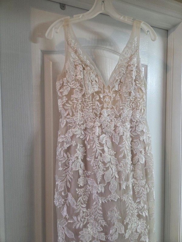 Ivory Lace V-Neck Sleeveless Column/Sheath Full-Length Wedding Dress gallery
