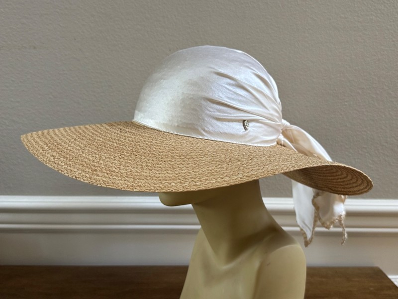 HELEN KAMINSKI AUGUST RAFFIA & SILK WIDE BRIM SUN HAT NATURAL OFF WHITE