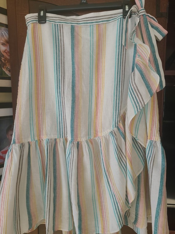 Chaps Multicolor Striped Linen/Cotton Muslim Wrap Skirt L