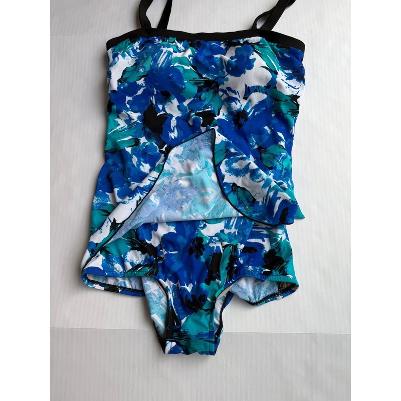 Maxine of Hollywood Blue Floral Tiered One Piece Swimdress Womens 16 MM3MW31 gallery