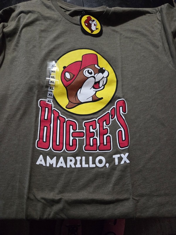 Buc-ee’s Amarillo Texas T-Shirt XL Olive Green Beaver Logo Short Sleeve Tee