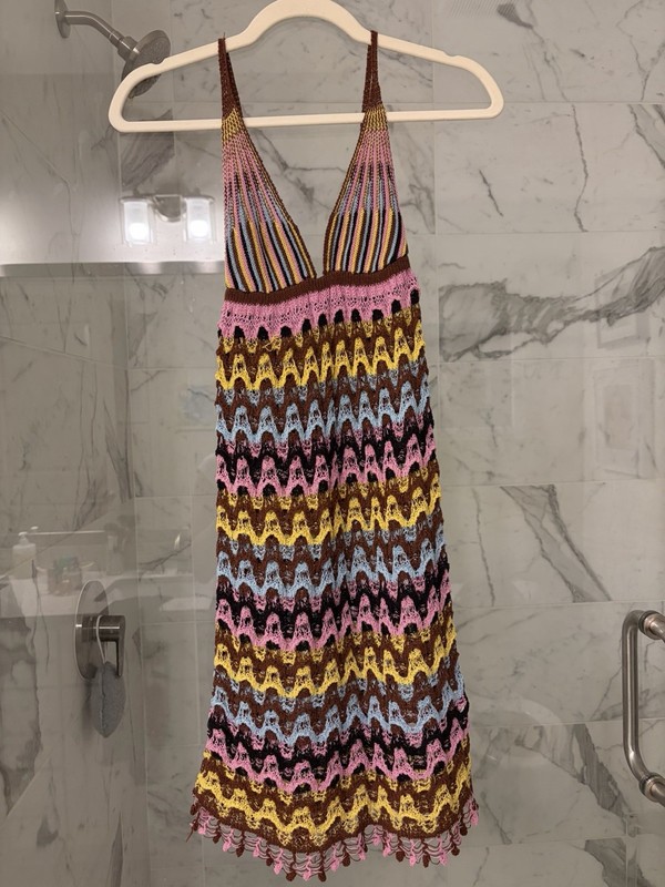Zara Multicolor Striped Chevron Knit Dress Womens Size XS